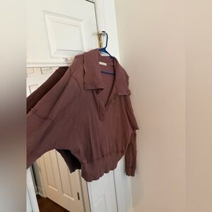 Brown Long Sleeve Collared Top We the Free